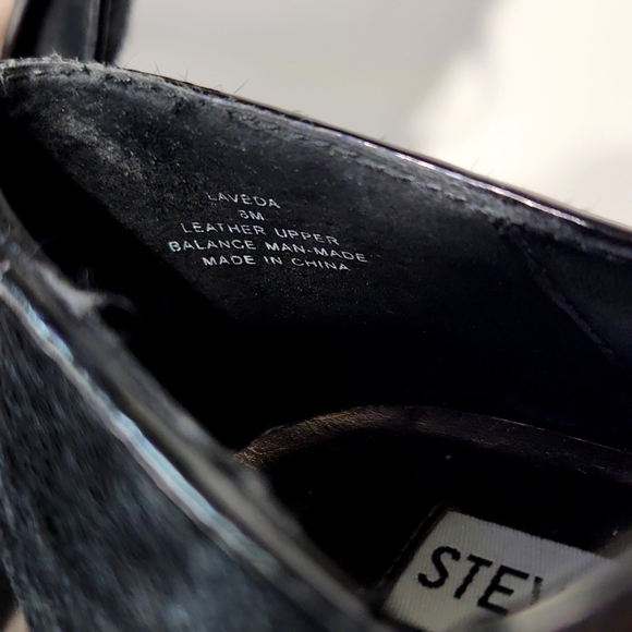 Steve Madden Laveda Black Leather Calf Hair Peep Toe Pumps Size 8M EUC! - Picture 8 of 11
